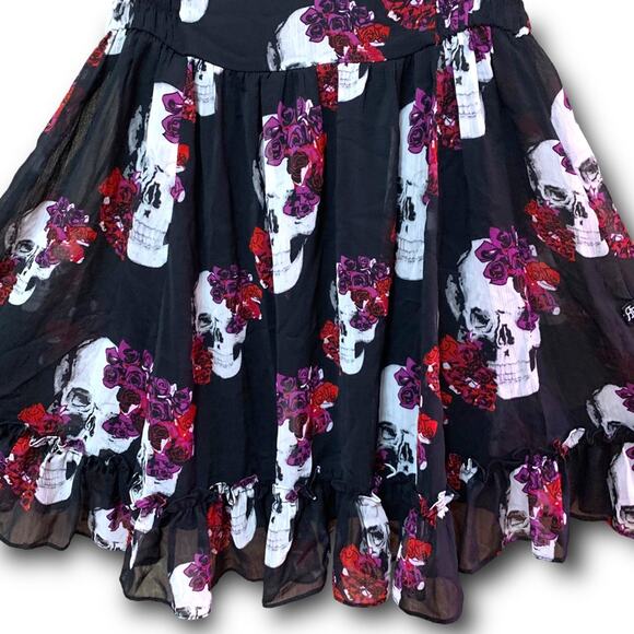 WhimsyGoth Dress Royal Bones by Daang Skull Print Sz Medium Black Chiffon - Picture 7 of 16